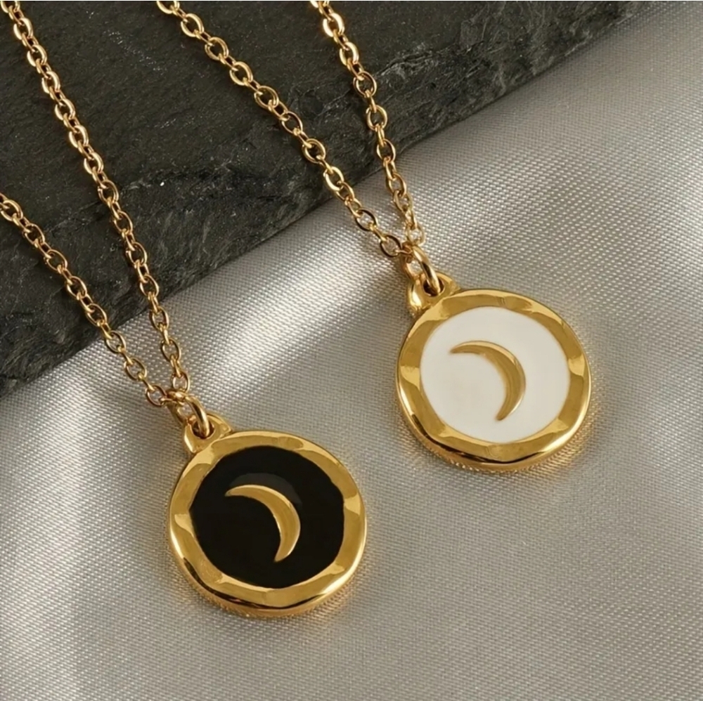 NEW! Minimalist Crescent Moon Necklace - Gold Color & Enamel - Picture 12 of 12